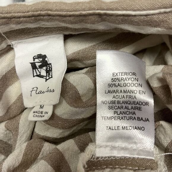 Flawless Women’s Button Down Tan and Cream Striped Ling Sleeve Shirt- Medium - Picture 6 of 6